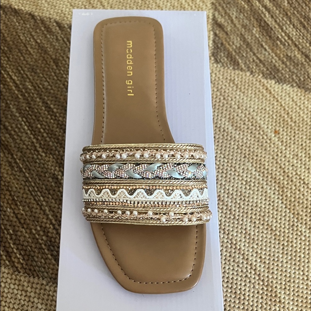 Madden Girl Tan and Silver Embellished Sandals